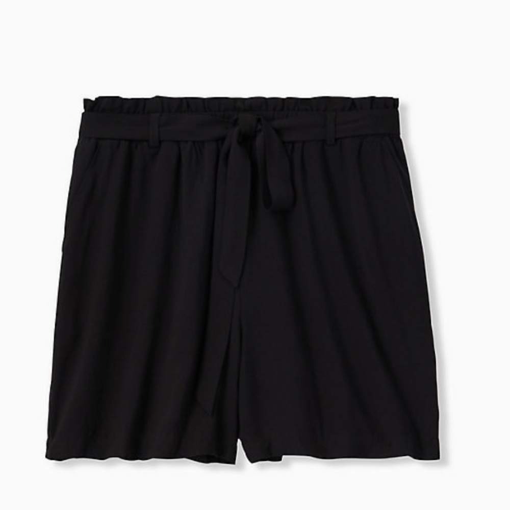 SELF TIE PAPERBAG WAIST MID SHORT - CHALLIS BLACK